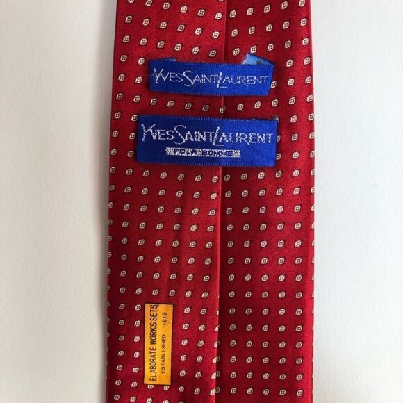 YVES Saint Laurent YSL Red Pattern 100% Silk Neck Tie - Picture 4 of 5